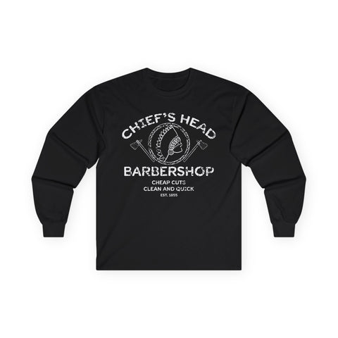 Vintage Barbershop Long Sleeve Tee - Chief's Head Design